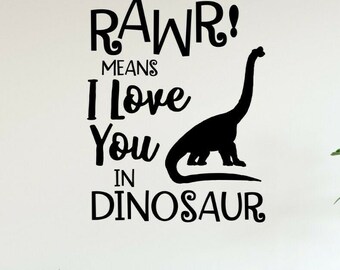 RAWR! Means I Love You In Dinosaur Vinyl Wall Decal: Custom Colour & Size