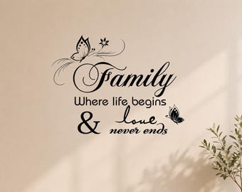 Family Where Life Begins And Love Never Ends Wall Decal - Family Vinyl Sticker