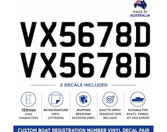 Custom Boat Registration Number Decal Pair 150mm High Personalised Vinyl Boat Rego Stickers