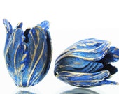 NEW COLORS Sapphire Blue Tulip Brass Bead Caps (Large) (2 pcs)