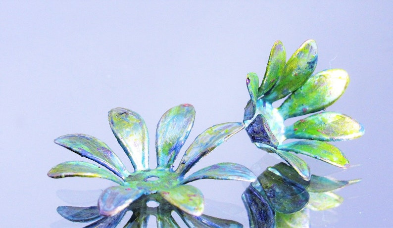 x2 pcs NEW IN STUDIO Patina Flower Bead Caps Bendable
