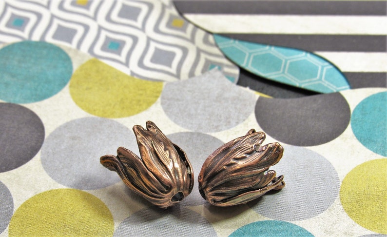 x2 pcs Small Hand-Mixed Patina Golden Bronze over Brass Tulip Bead Caps NEW IN STUDIO