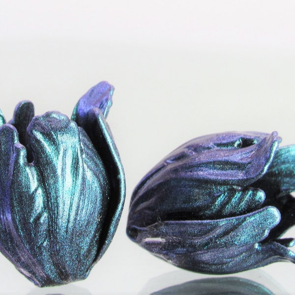 NEW COLORS Chameleon Blue Purple Vintaj Tulip Beads (2pcs)