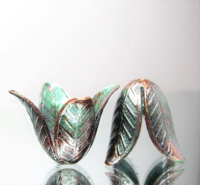 Artisan Bronzed Green Patina 4petal Brass Magnolia Flower Etsy