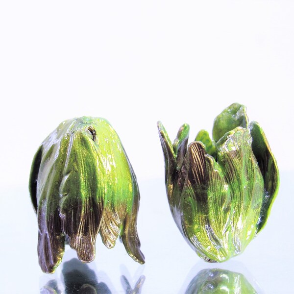 NEW IN STUDIO: "Green Coffee Beans" over Vintaj Brass Bead Caps (Large) (2 pcs)