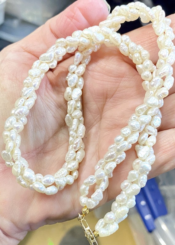 Beautiful Rice Pearl Necklace 3 Strands - image 1