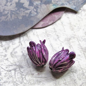 NEW IN STUDIO: Hand-Mixed Colors in"Grape Juice" over Brass Tulip Bead Caps (Small) (x2 pcs)