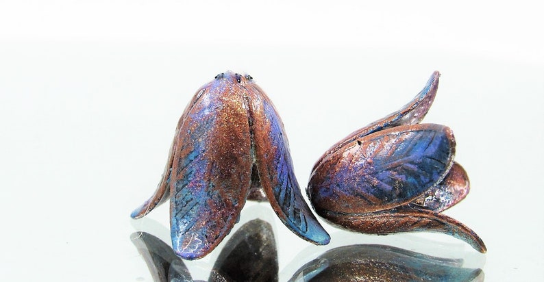 Artisan Patina 4-Petal Brass Magnolia Flower Bead Caps