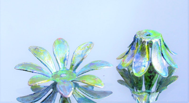 x2 pcs NEW IN STUDIO Patina Flower Bead Caps Bendable