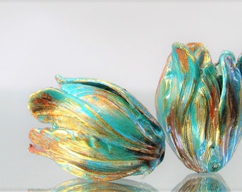 Picasso "Sea Copper" Vintaj Flourish Bead Caps (Large) (Movable Petals) (x2)