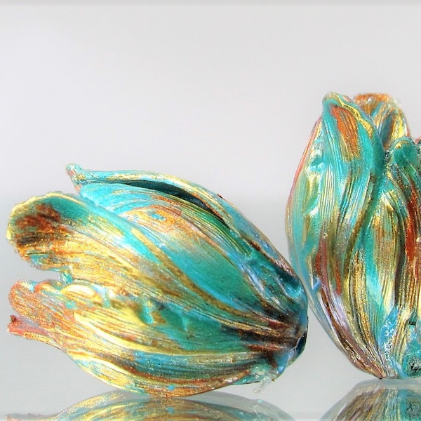 Picasso "Sea Copper" Vintaj Flourish Bead Caps (Large) (Movable Petals) (x2)