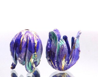 New Colors: "Magical Sea" on Brass Tulip Bead Caps (x2 pcs)