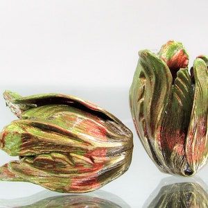 NEW COLORS: Hand Mixed Colors from Pure Pigment over Vintaj Flourish Bead Caps (Large) (Movable Petals) (x2 pcs)