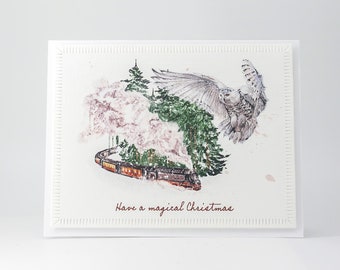 Magical Christmas Card | Train Christmas Card | 3D Christmas Card | Friend Christmas Card | Magical Steam Train Art, Snowy Owl