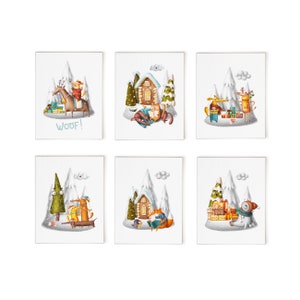 Funny Animal Christmas Cards Set: Humorous Holiday Greetings