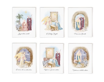 Cartes de la Nativité, O Holy Night, cartes de Noël religieuses, paquet de cartes de Noël avec Jésus, Marie, Joseph, cartes de Noël chrétiennes