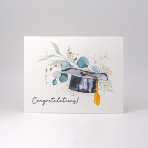 Black Cap & Floral College Graduation Card - Congrats Graduation! Honor your Grad with our Congrats Grad Card - Watercolor Design