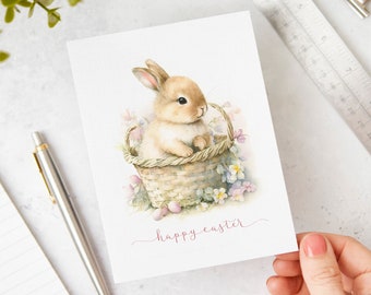 Happy Easter Card With Bunny, Easter Card Watercolor, Cute Easter Card, Easter Card Set, Easter Greeting Card, Easter Card Pack