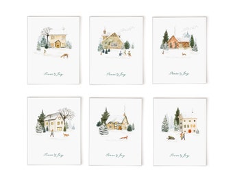 Minimalist Watercolor Christmas Cards: Boxed Set of Modern Holiday Greetings with Peace & Joy Designs
