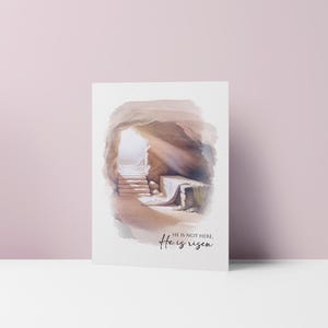 He Is Not Here He Is Risen, Watercolor Easter Card with Envelope, Empty Tomb Christian Scripture Cards