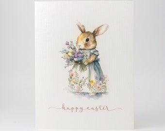 Watercolor Easter Bunny Greeting Card, Happy Easter Card With Rabbit, Cute Easter Card, Easter Card Set, Easter Greeting Card