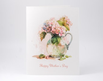 Happy Mothers Day Card Unique with Hydrangea Watercolor, Flower Bouquet Card, Mothers Day Gift from Husband, Mothers Day From Son