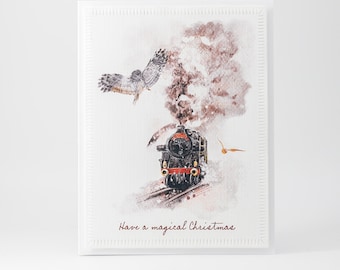 Magical Christmas Card | Train Christmas Card | 3D Christmas Card | Friend Christmas Card | Magical Steam Train Art, Snowy Owl