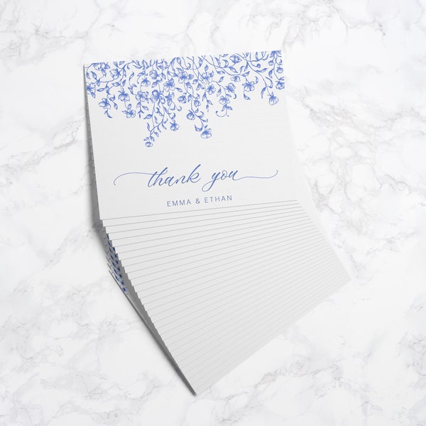 Bridal Shower Thank You Card, Dusty Blue Flowers Folded Thank You Card, Wedding Thank You Notes Personalized, Baby Shower Thank You Notes