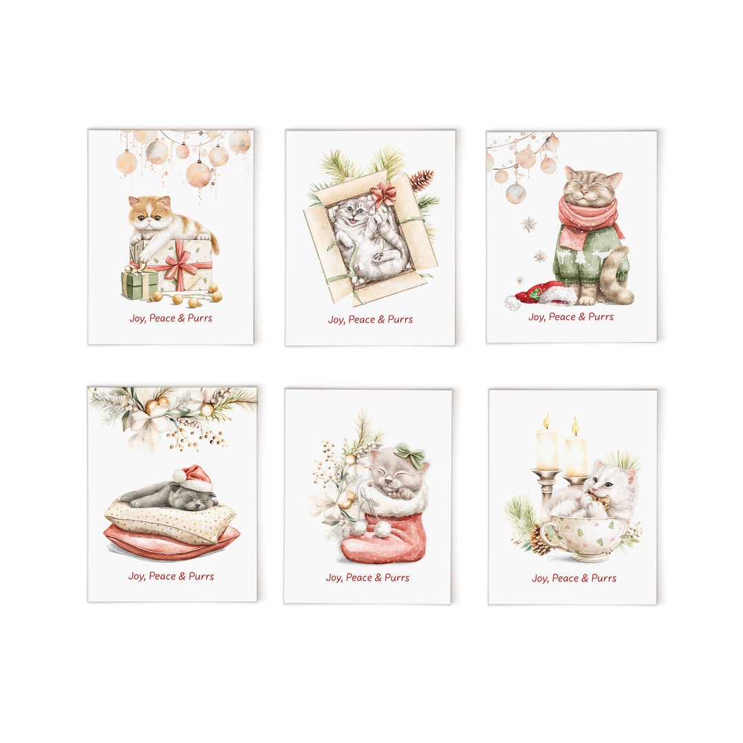 Festive Watercolor Cat Christmas Cards Boxed Set for Cat Lovers and ...