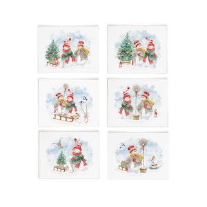 Watercolor Snowmen Winter Greeting Cards Set for Holidays and Christmas