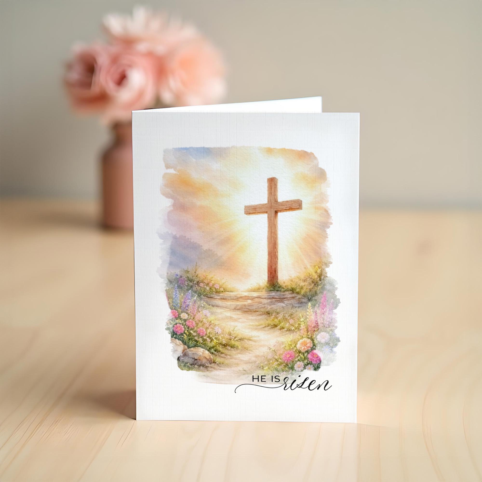 He is Risen Cross Easter Card, Watercolor Greeting Card With Envelope ...