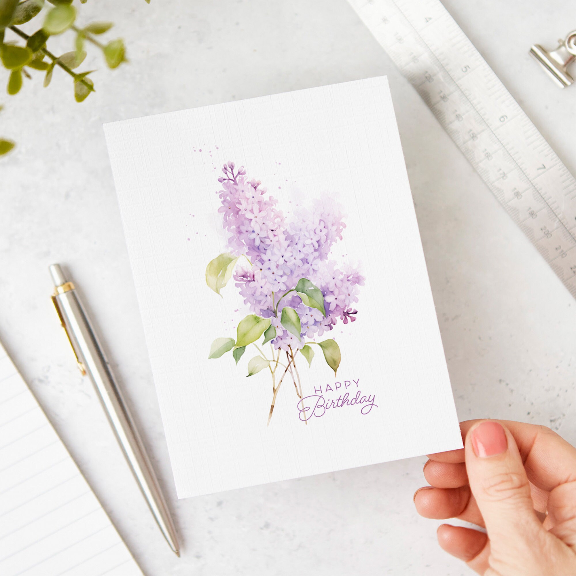 Lilac Watercolor Purple Birthday Card Botanical Spring Flowers Gift for ...
