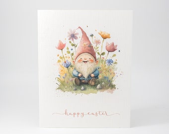 Happy Easter Card With Easter Gnome, Cute Easter Card, Gnome Card Set, Easter Greeting Card