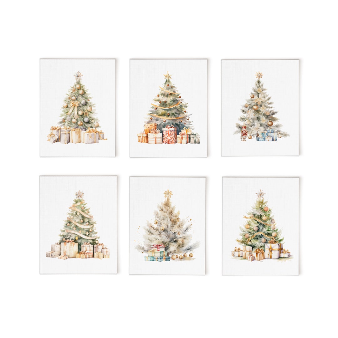 Boxed Christmas Card Set, Watercolor Holiday Cards With Pine Tree, Pack ...