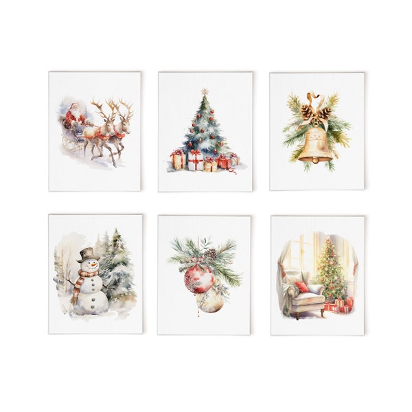 Elegant Christmas cards: Embrace the Season with Santa Sledge, Snowmen, Ornaments, Christmas Tree, Golden Bells, Christmas Cards Boxed Set