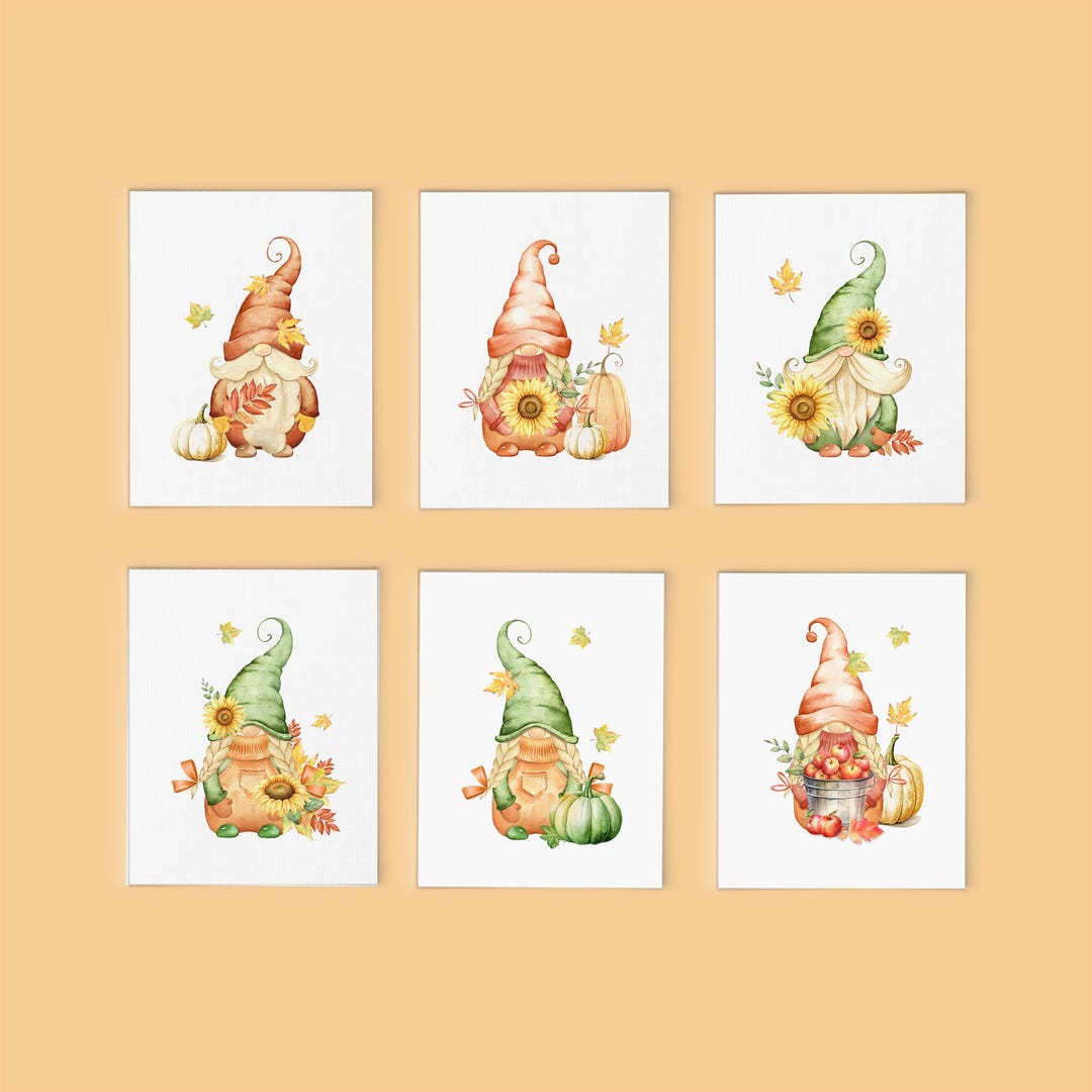 Fall Gnomes Blank Thanksgiving Card Set With Watercolor Pumpkins ...