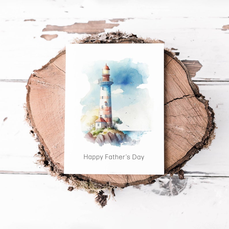 Happy Fathers Day Card With Watercolor Lighthouse Print - Etsy