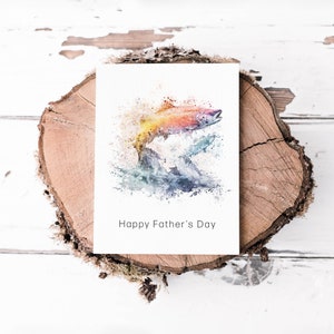 Watercolor Jumping Fish Father&#39;s Day Card: Fisherman Gift