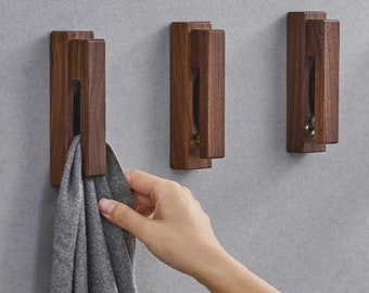Ganchos de toalla de madera rústicos creativos, percha de madera moderna, ganchos de pared hechos a mano, gancho de madera Rustik, gancho de haya de nogal, organizador de cocina y baño