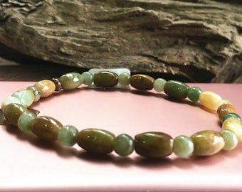 Certified Jadeite, Beautiful Beaded Elastic Stretch Bracelet, Multi Color Brown Green Jade Beads, 4 mm, Hand Made, Natural Untreated Grade A