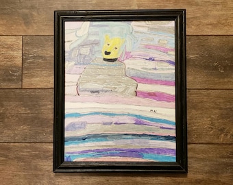 Unique Original Artwork, Mixed Media on Canvas, Gallery Art Drawing/Painting, Margie Smeller, Down Syndrome Disabled Artist, Polar Bear