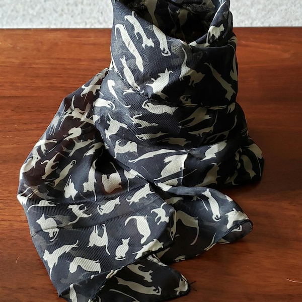 Gorgeous Kitty Cat Scarf, Black, Soft Long Wrap Scarves for Women, Fun Spring Summer Scarf, Never Worn, 64 Inches Long x 13.5 Inches Wide