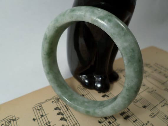 Vintage Jadeite Jade Bangle Bracelet - Green Whit… - image 1