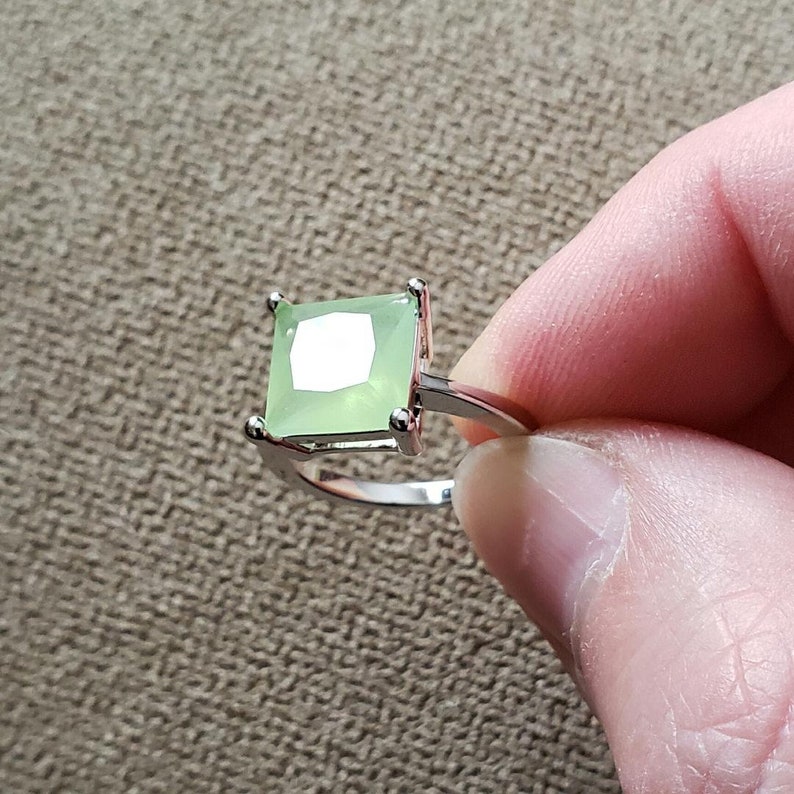 Gorgeous 5 Carat Lab Created Green Prehnite Princess Cut Statement Ring Silver Filled Ring Size 7 Promise Gem Gift Women Engagement