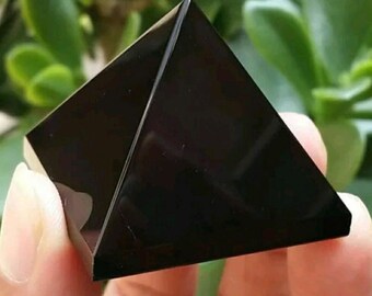 Solid Obsidian Black Pyramid, Power Energy Crystal Healing Stone Tetrahedron, Water Purify Reiki Chakra Heal