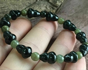 Certified Jadeite, Beautiful Beaded Elastic Stretch Bracelet - Multi Color Green Jade Beads, Hand Made, All Natural Untreated Grade A
