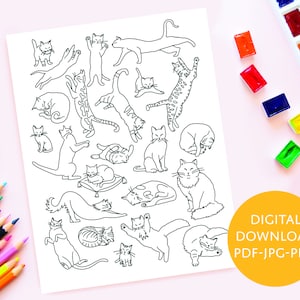 Cats & Kittens Coloring Sheet - Instant Download - Printable Coloring Page