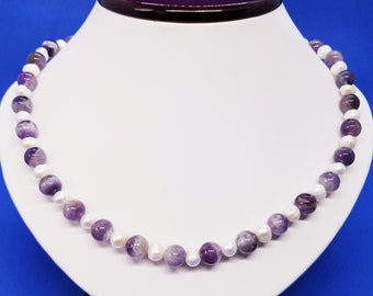 21.5 Gemstone Fire Agate Angelite and Pearl Necklace Pearl Handmade Necklace Fire Agate Artisan Crafted Blue Angelite