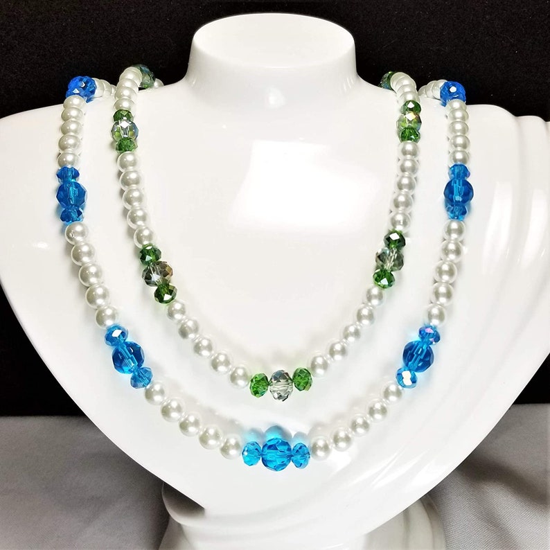 Sparkling Glass Pearl /& Faceted Glass Fashion Necklaces PAIR 22 23 Pearlized and Faceted Glass Handmade Fashion Necklace Pair