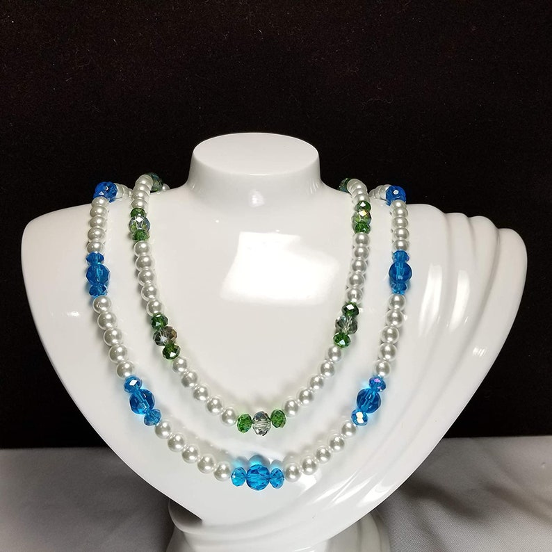 Sparkling Glass Pearl /& Faceted Glass Fashion Necklaces PAIR 22 23 Pearlized and Faceted Glass Handmade Fashion Necklace Pair